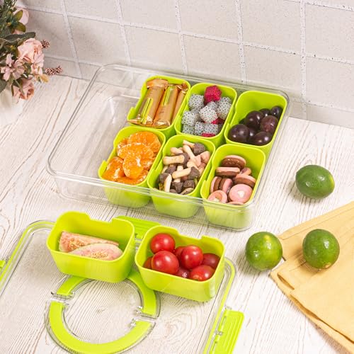 Divided Serving Tray with Lid and Handle (Green-1 Pack)