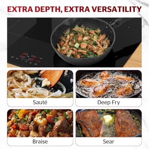 12 Inch Non Stick Deep Frying Pan with Double Pour Spouts (Aluminum)