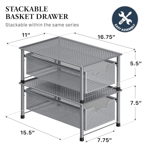 Stackable Cabinet Basket Drawer Organizer (1-Tier / Silver)
