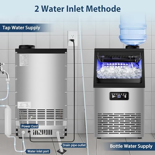 Commercial Ice Maker Machine with 20 Storage Bin (100Lbs/24H-Silver2)