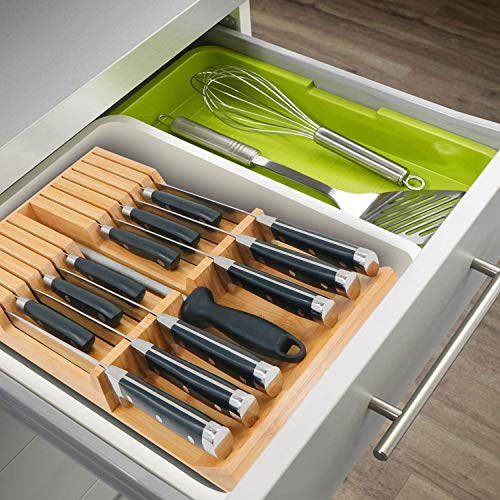 In Drawer Knife Block Bamboo Drawer Organizer (Natural / 12 Holder)