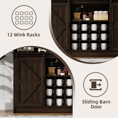 55" Farmhouse Coffee Bar Cabinet with Storage Hutch (55Inch / Dark Oak)