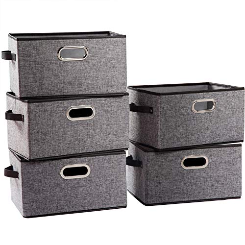 Larger Collapsible Storage Bins for Closet [5 (Grey&black Trim / Jumbo(5-Pack))