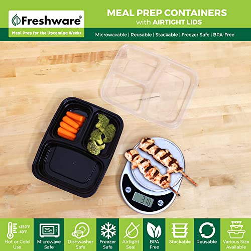 Meal Prep Containers [21 Pack] 3 Compartment with Lids (24OZ-21PK)