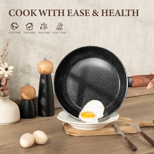 26Pcs Pots and Pans Nonstick Ceramic Cookware Set Nontoxic Kitchen Cooking Set with Steamers Utensils Induction Compatible (Black)