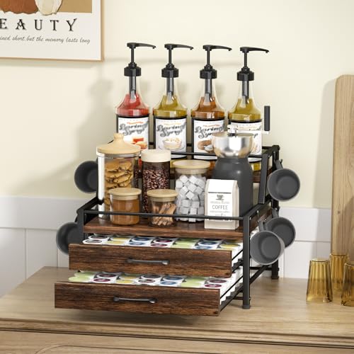 Coffee Syrup Rack Organizer (Rustic Brown)