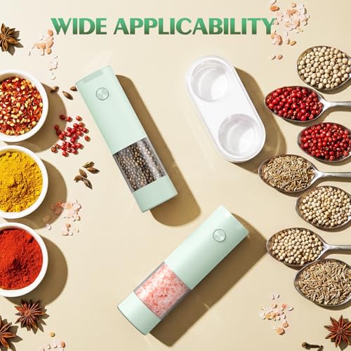 Electric Salt and Pepper Grinder Set Automatic Battery Pepper Mill Shakers Adjustable Coarseness Upgraded Larger Capacity with Led Home and Kitchen Appliances Birthday Gifts for Women Mom (Mint Green)