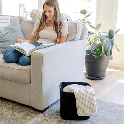Storage Cubes 11 Inch Cotton Rope Woven Baskets for Organizing (Black)