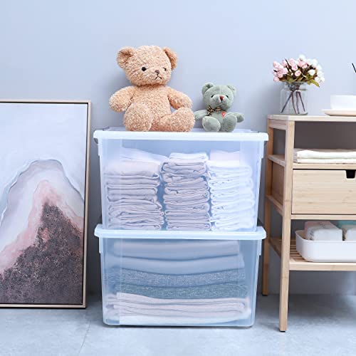 8 Pack 58.1 QT Clear Plastic Storage Bins with Latching Lids (Clear White / 8 PCS-58.1 QT)