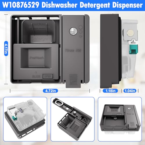 Upgraded W10876529 Dishwasher Detergent Dispenser Compatible with Whirlpool Kenmore Jenn