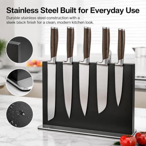 Black Magnetic Knife Block Without Knives (11.6x8.2 inch Black)