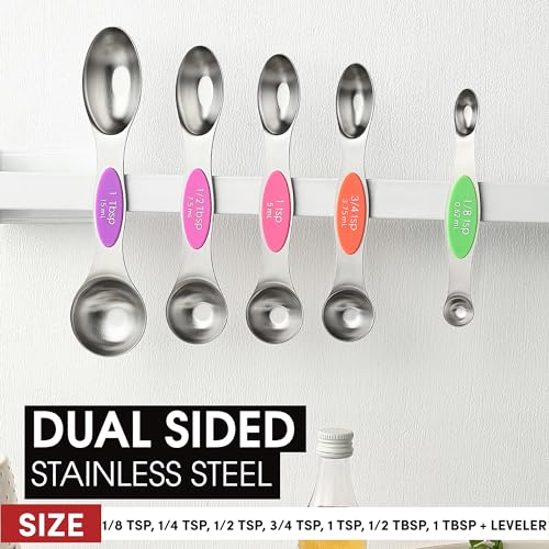 Stainless Steel Magnetic Measuring Spoons Set of 8 (Neon / 1-Pack)