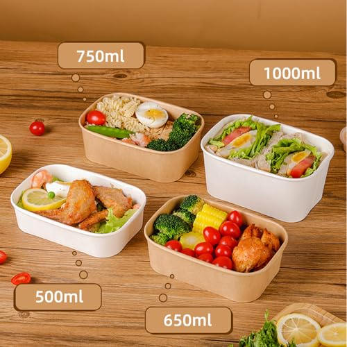 50 Pack 29oz Disposable Meal Prep Containers with Lids & Forks (29oz 50 Count / White Kraft Paper)