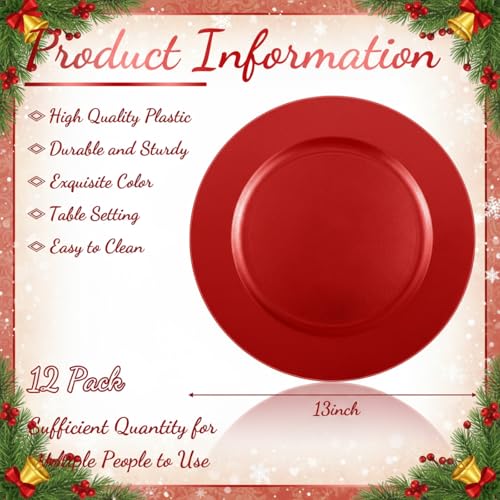 12 Pcs 13 Inch Charger Plates Bulk (Plain Style / Red)