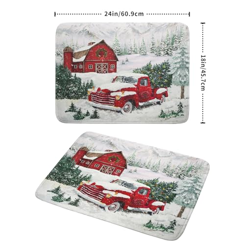 Winter Red Truck Dish Drying Mat Christmas Tree Dishes Pad 18x24 Inch Dish Drainer Rack Mats Absorbent Fast Dry Kitchen Holiday Accessories (Christmas Red Truck / 18" x 24")