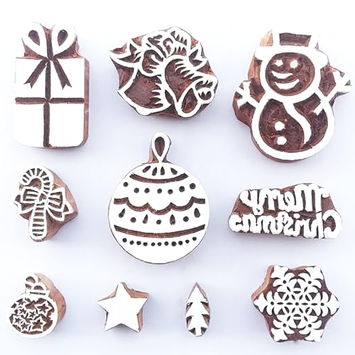 Christmas Wooden Block Printing Stamps (10 Pcs / Bulk01_10d)