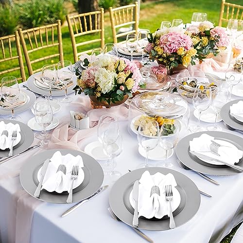 50 Pcs 13 Inch Charger Plates Bulk (Plain Style / Silver)