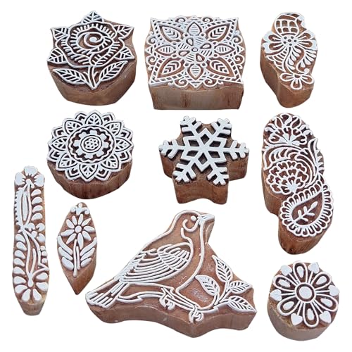 Assorted Wooden Block Printing Stamps (10 Pcs / Bulk01_10a)