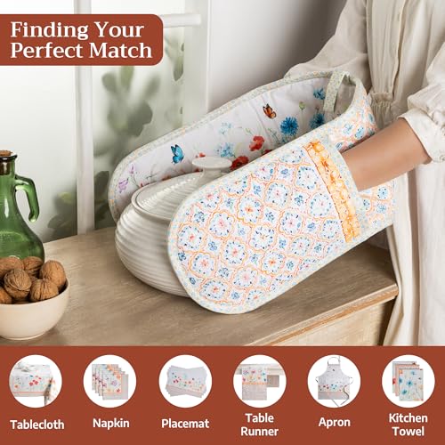 Double Oven Mitts 100% Cotton Double Oven Glove (039 - Summer Whisper / 7" x 35" (Double Oven Mitt))