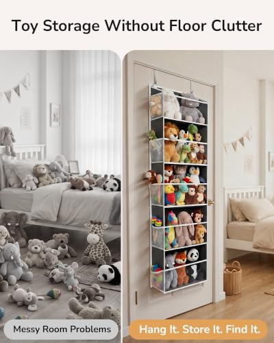 Stuffed Animal Organizer Over the Door (Clear Dark Grey / 1 Pack-5 Tier)
