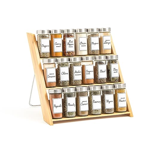 18 Jar Bamboo Compact Spice Rack with Spices Included & 5