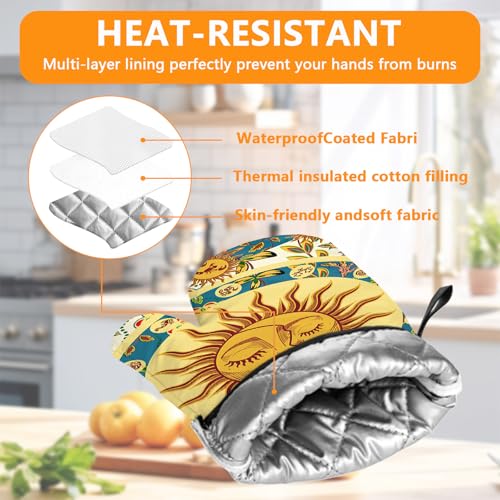 Sun and Moon Oven Mitts and Pot Holders Sets 4Pcs (Sun and Moon)