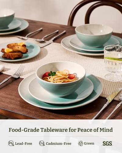 Ceramic Plates and Bowls Sets (Aqua Green / Service for 6)