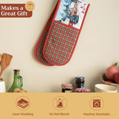 Double Oven Mitts 100% Cotton Double Oven Glove (125 - Megeve / 7" x 35" (Double Oven Mitt))