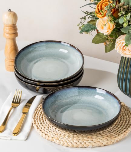 9.0" Ceramic Pasta Bowls Set of 6 (Set of 6 / Gray Blue)