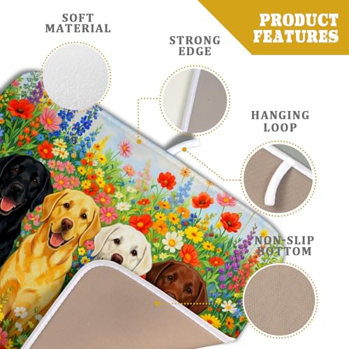 Flower Dog Dish Drying Mat Spring Floral Microfiber Absorbent Dish Drying Pad for Kitchen Counter (Flower Dog Colorful / 18" x 16")
