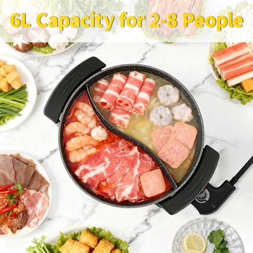Electric Hot Pot 6L with Divider Hotpot Pot Electric Shabu Shabu Pot 110V 1200W PFOA FREE Non