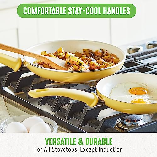 Soft Grip Healthy Ceramic Nonstick 18 Piece Kitchen Cookware Pots and Frying Sauce Saute Pans Set (18 Piece Cookware Set / Yellow)