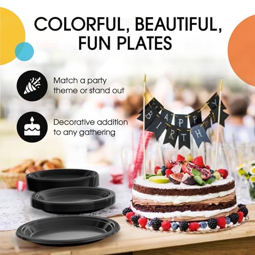 Exquisite Party Solids Sturdy Black Plastic Plates 9" Party Plates 100 Pcs (9 inch / Black)