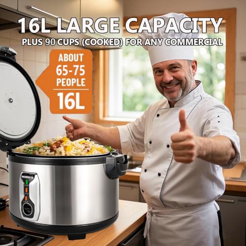16L Commercial rice cooker 90 cups cooked Large Stainless Steel rice Commercial for 65 (16L Rice Cooker)