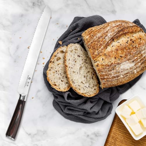 Bread Knife 10 In German Professional Homemade Bread Slicing Knife (Dark Brown)