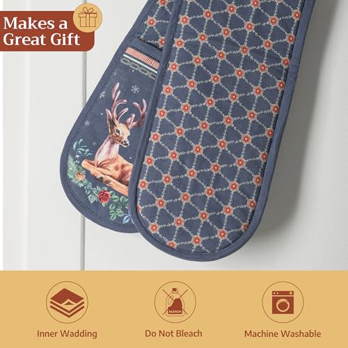 Double Oven Mitts 100% Cotton Double Oven Glove (086 - Christmas Joy / 7" x 35" (Double Oven Mitt))