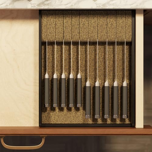 Large Knife Drawer Organizer Bamboo Insert Dock (Black, Large)