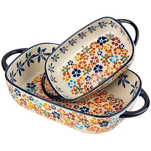 Retro pastoral style Ceramic Baking Dish Rectangular Bakeware Set Baking Pan (Colorful Flower)