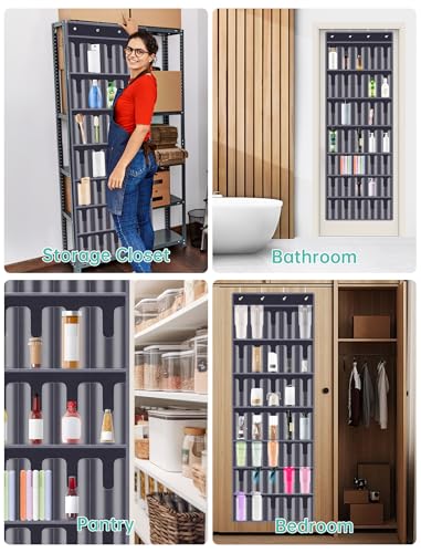 35 Pocket Door Hanging Cup Organizer Fit for Stanley Tumbler 30 40oz (75.2'' x 24.4" / Dark Gray (Upgraded))