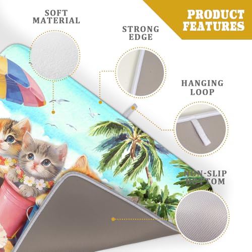Lovely Cat Dish Drying Mat for Kitchen Counter Holiday Beach Absorbent Coffee Bar Mat 18 X 24 In (Lovely Cat Blue / 24" x 18")