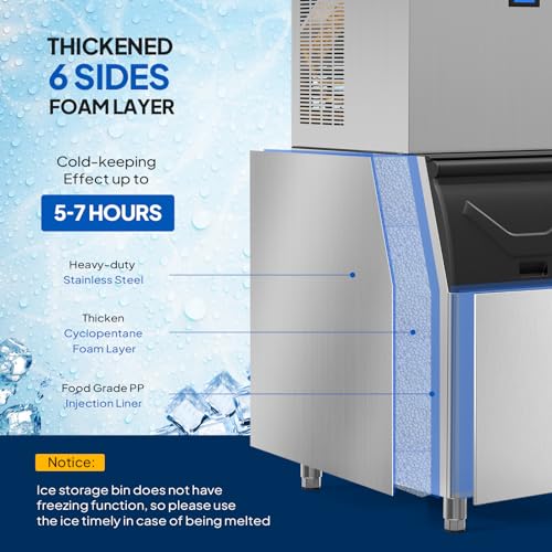550LBS 24H Commercial Ice Maker Machine with 300LBS Storage Bin (550lbs/Day with 300lbs Bin)