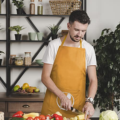 Unisex Cotton Apron With Printed Pocket Yellow 24x36 (Mustard)