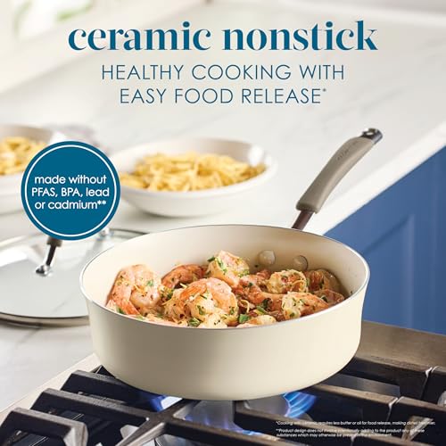 Cucina Ceramic Nonstick Saute Pan with Lid (Saute Pan (10") / Almond)
