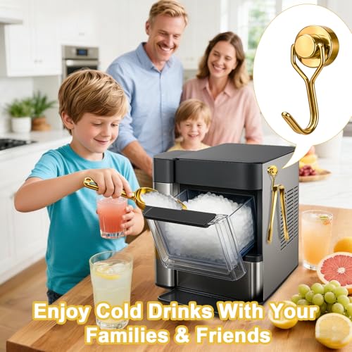 Stainless Steel Ice Scoop for Freezer with Magnetic Hook & Ice Tongs (6oz / Gold)