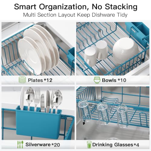 Blue Dish Drying Rack in Sink with Drainboard and Utensil Holder (Blue / For 12"-30"w Sink, with Drainboard)