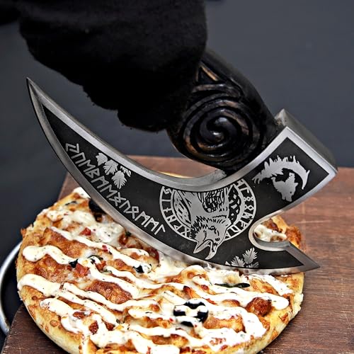 Pizza Cutter Axe Rocker Carbon Steel Slicer Chef Pizza Cutter Viking Axe with Leather Cover (American Eagle)