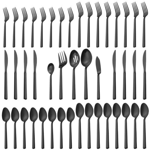 Cube 45 Piece Forged Stainless Steel Flatware Set Cutlery Set with Utensil (Black / 45 pieces for 8)