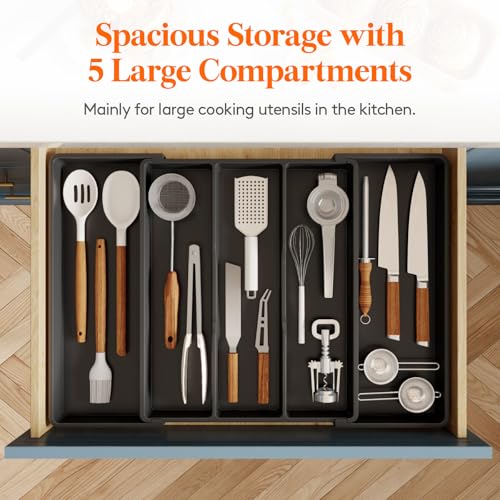 Utensil Organizer for Kitchen Drawers (Black / XL(16-28''W x 18.5''D))