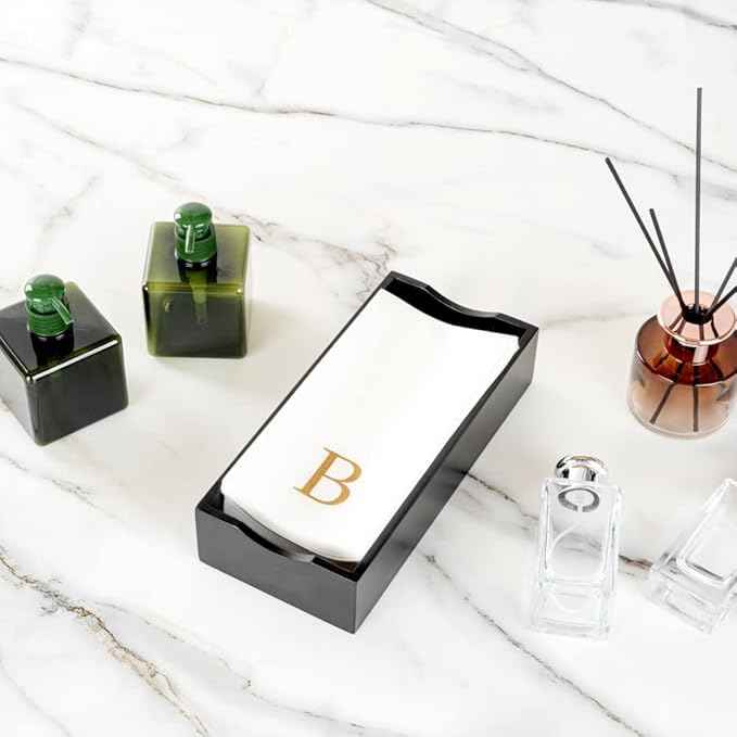Luxenap 15.8 X 7.9 Inch Linen-Feel Guest Towels, 50 Lettered Hand Towels - Gold Letter 'B', Sans Serif Font, White Paper Dinner Napkins, airlaid, For Restrooms And Tables - Restaurantware