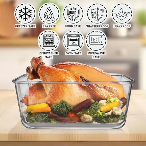 3300 ml 112 oz LARGE Glass Food Container with Locking Lid. Ideal for Storing food (Gray)